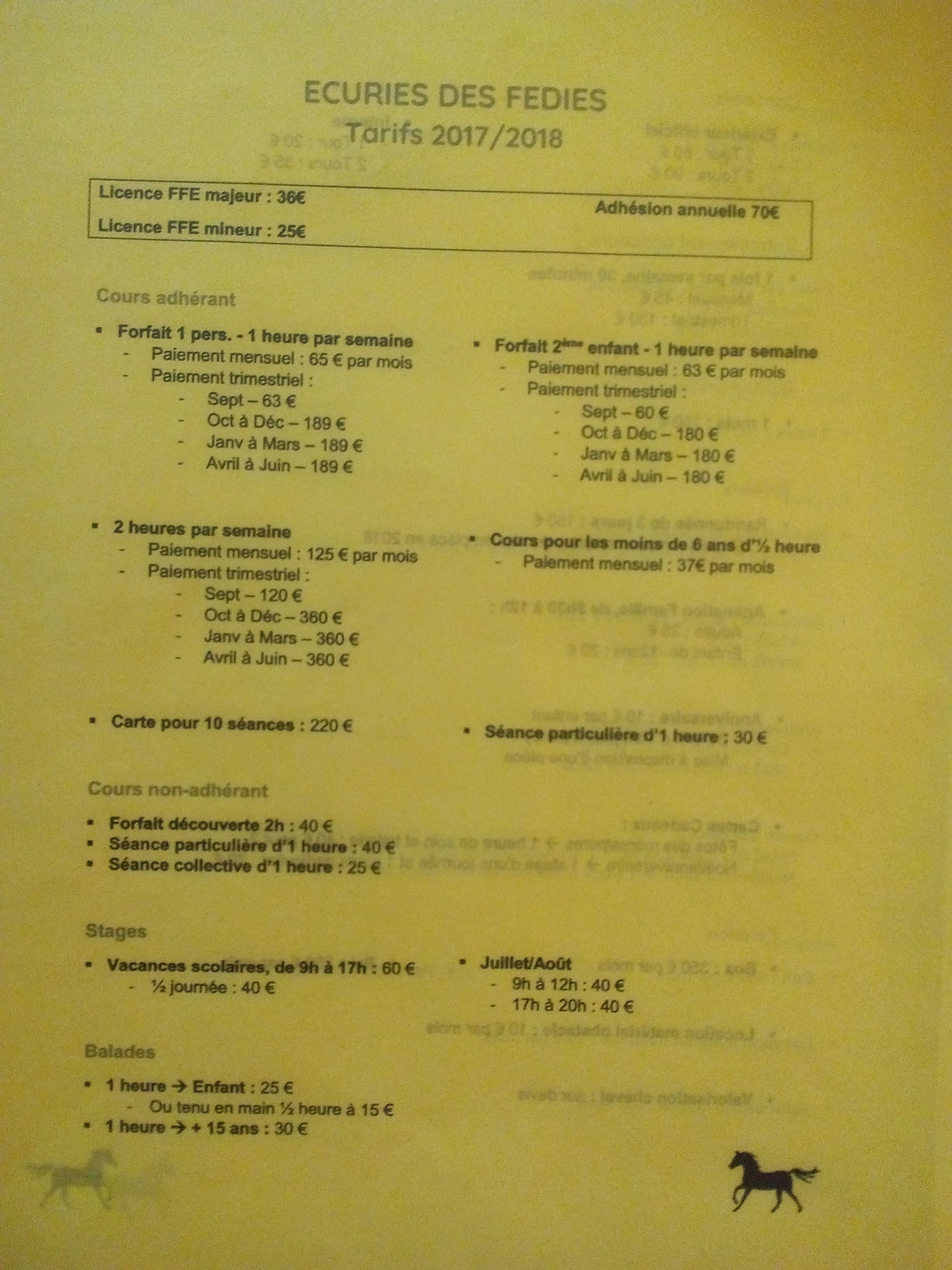 Tarifs des abonnements et leçons 2017-2018 Tarifs des abonnements et leçons 2017-2018